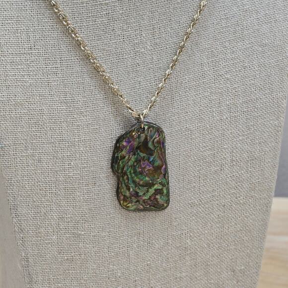 Pink Green Abalone Mother of Pearl Shell Pendant 24" Chain Necklace Beachcore - Picture 8 of 16